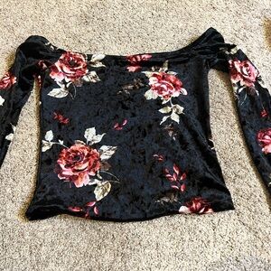 Garage Black Velvet Floral Blouse